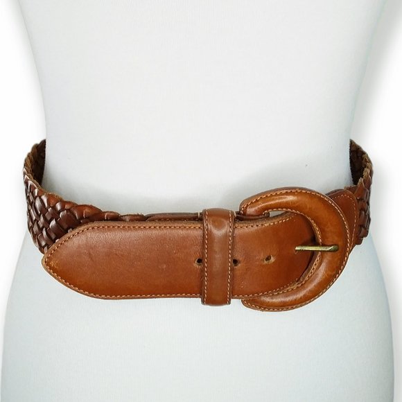 Vintage Coach Braided British Tan Leather Belt Size M 1.85in Wide #3852 Designer main image 6